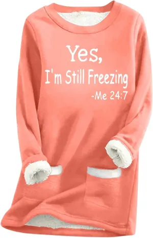 2024 Fashion Winter Warm Sweatshirt Fleece Thick Letter Print Pullover Tops Oversized Wool Warm Sweater With Pockets