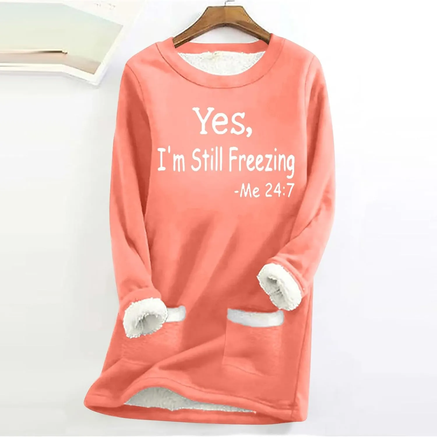 2024 Fashion Winter Warm Sweatshirt Fleece Thick Letter Print Pullover Tops Oversized Wool Warm Sweater With Pockets