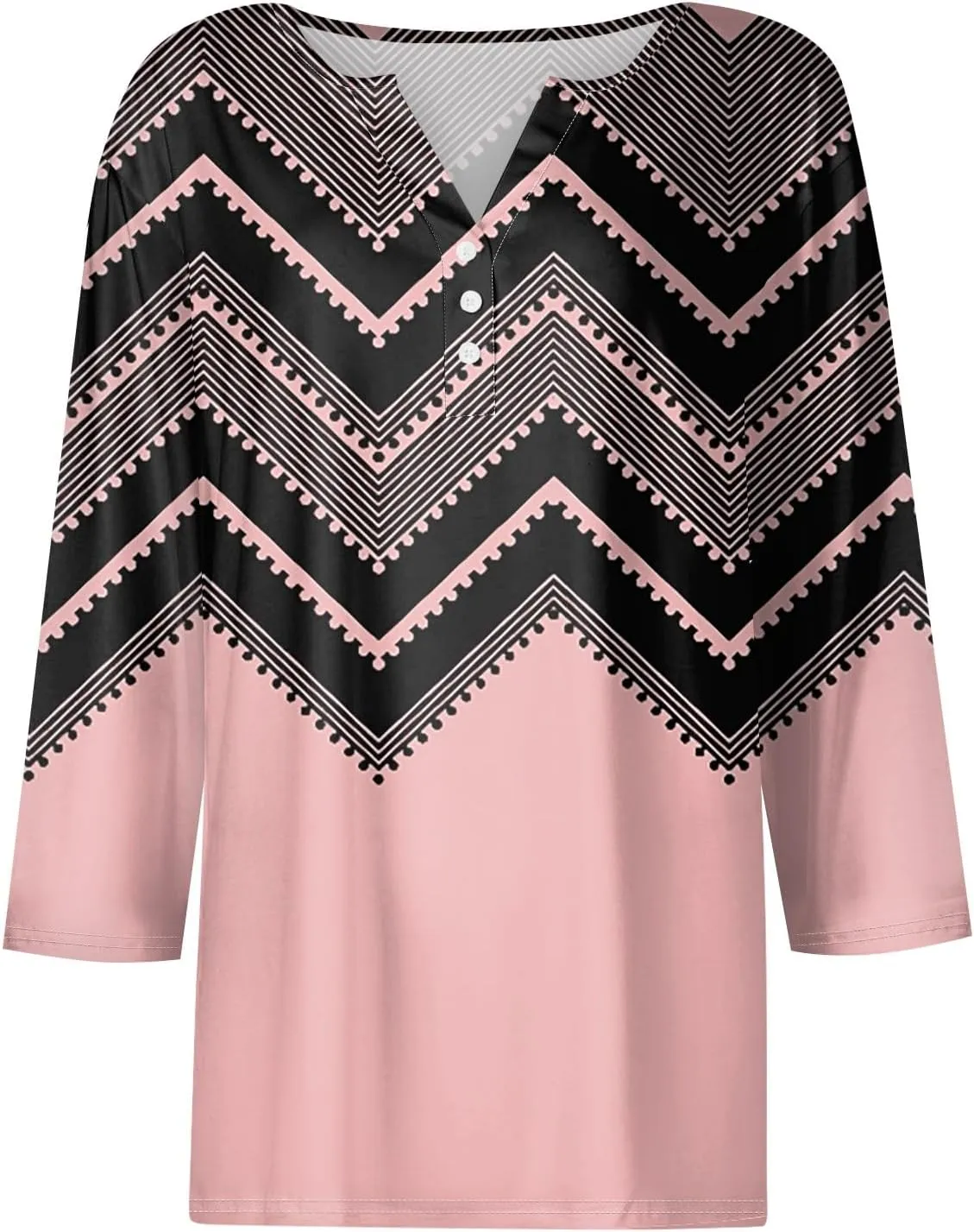 3/4 Sleeve T Shirts for Women Printed Button Down Shirts V Neck Relaxed Fit Tshirt Fashion Casual Loose Blouses