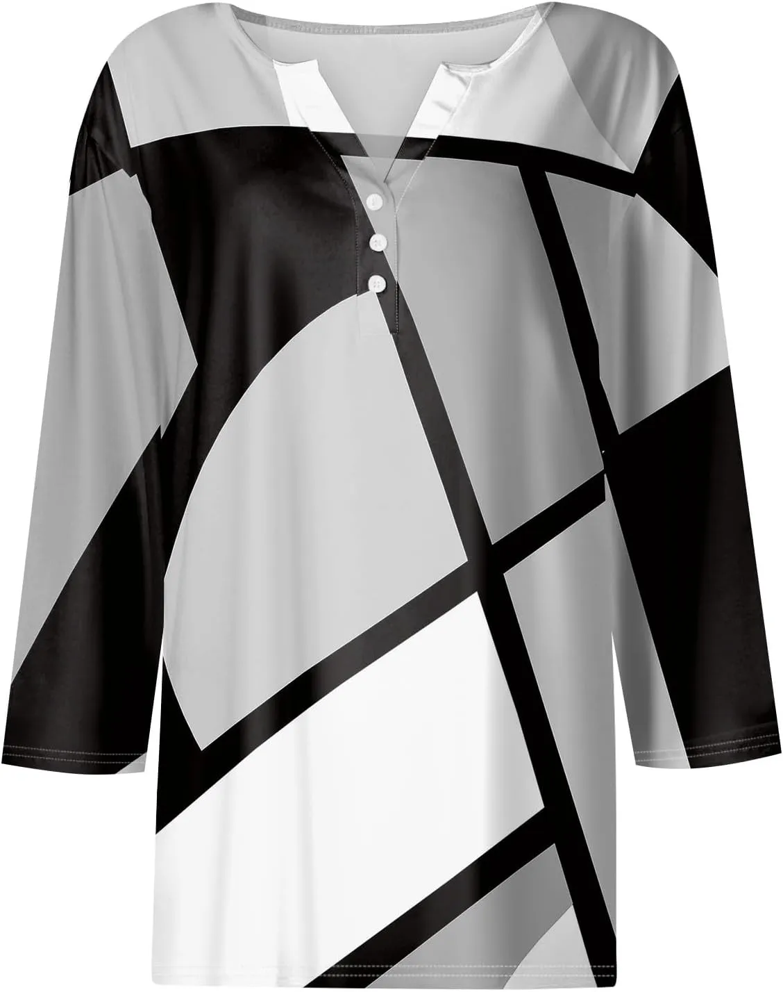 3/4 Sleeve T Shirts for Women Printed Button Down Shirts V Neck Relaxed Fit Tshirt Fashion Casual Loose Blouses