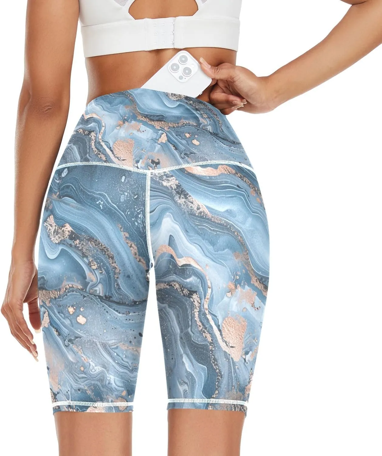 A Closeup of an Abstract Marble Pattern Yoga Leggings for Women High Waist Tummy Control Exercise High Waist Compression Capris mayas para Mujer Large