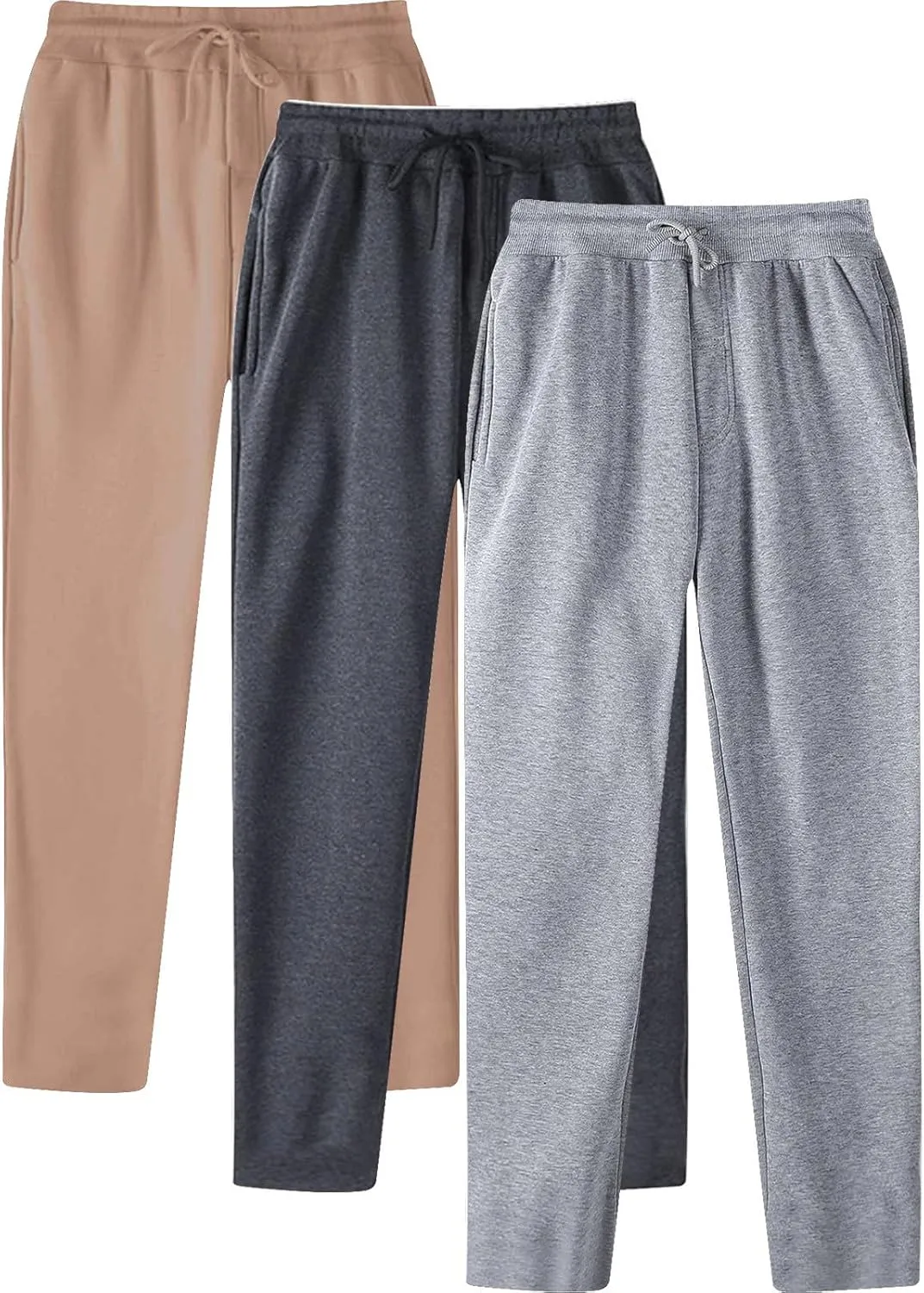 Alalaso 3 PC Men's Solid Color Jogger Pants Trendy Casual Straight Wide Leg Trousers Fall Winter Workout Running Sweatpants
