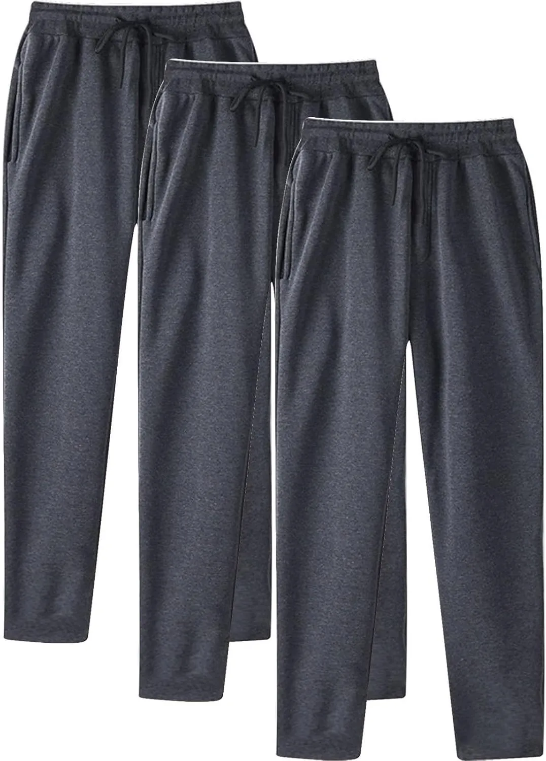 Alalaso 3 PC Men's Solid Color Jogger Pants Trendy Casual Straight Wide Leg Trousers Fall Winter Workout Running Sweatpants