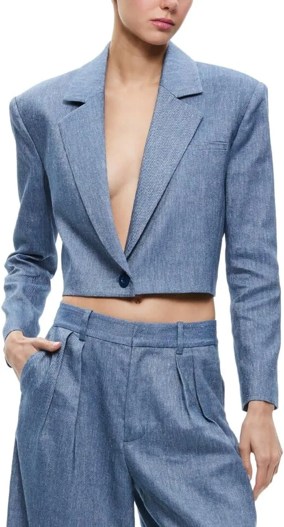 alice   olivia Shan Boxy Linen-Blend Blazer