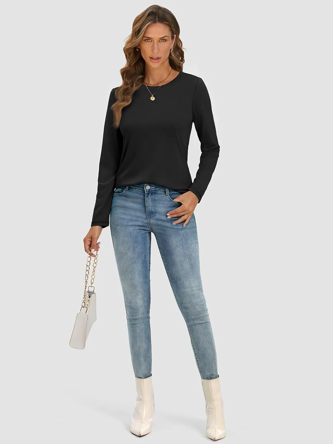 ATHMILE Womens Long Sleeve Shirts Basic Tee Fall Trendy Spring Top Business Casual Beach Vacation Workout 2025 Fashion