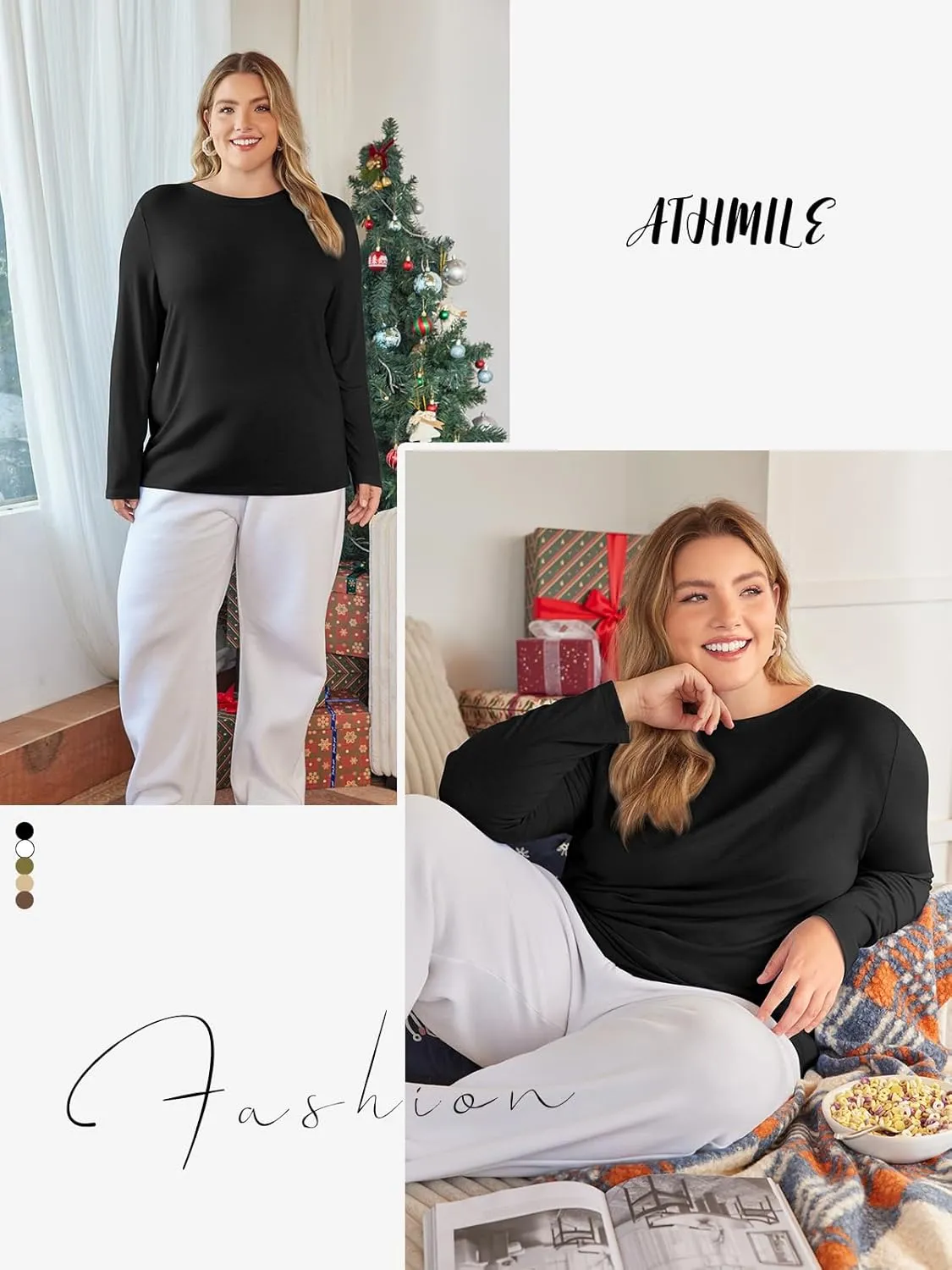 ATHMILE Womens Long Sleeve Shirts Basic Tee Fall Trendy Spring Top Business Casual Beach Vacation Workout 2025 Fashion