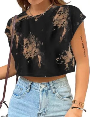 Avanova Women Oversized Batwing Boxy Tee Shirt Crewneck Loose Short Sleeve Crop Top