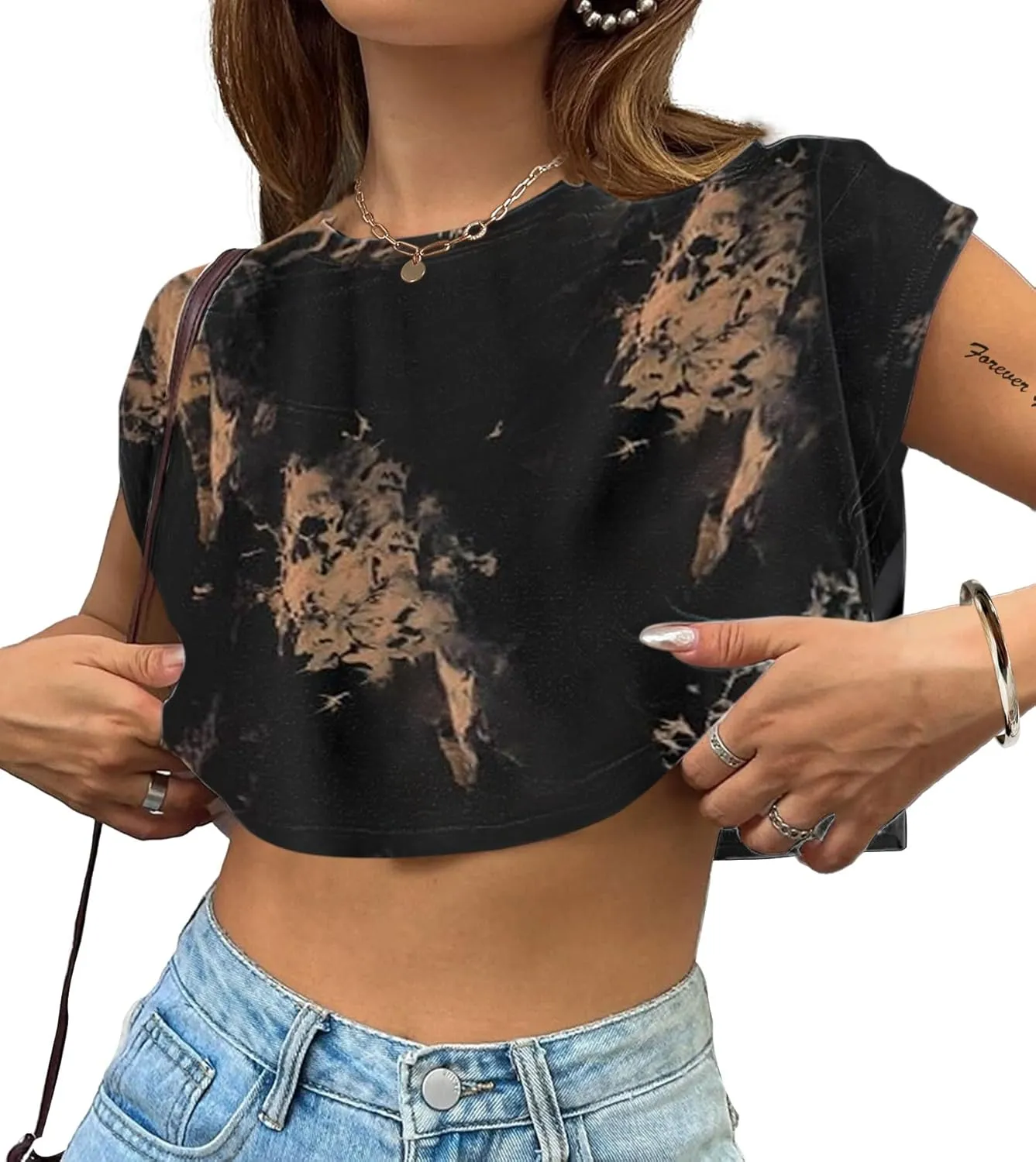 Avanova Women Oversized Batwing Boxy Tee Shirt Crewneck Loose Short Sleeve Crop Top
