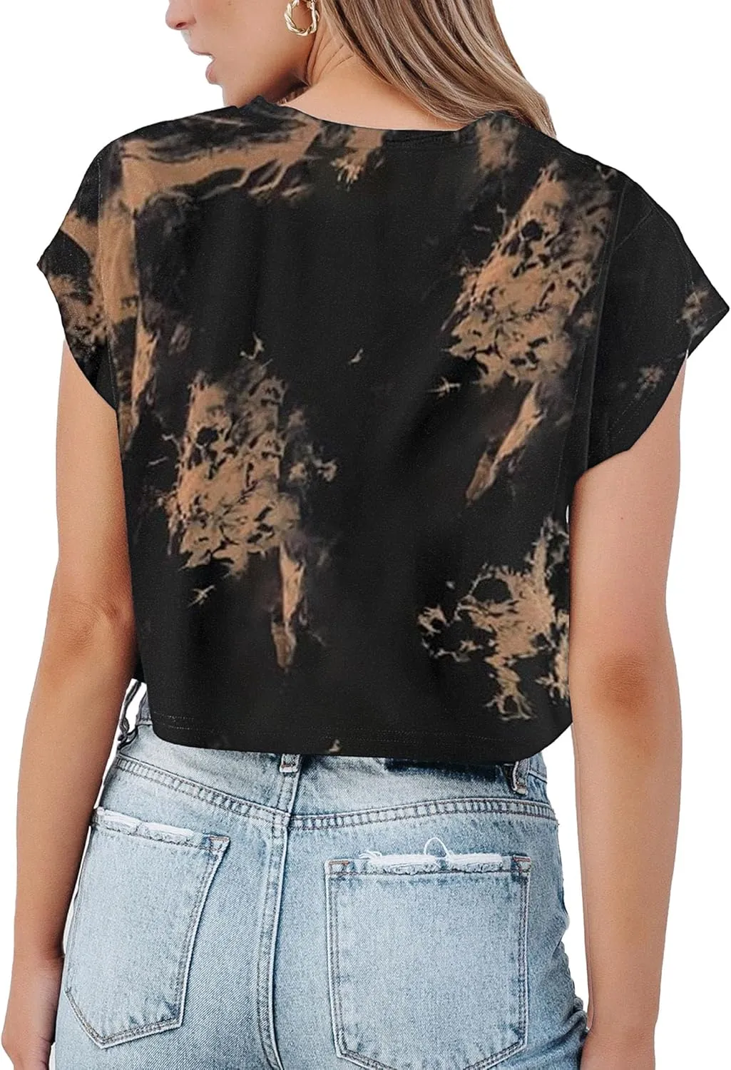 Avanova Women Oversized Batwing Boxy Tee Shirt Crewneck Loose Short Sleeve Crop Top