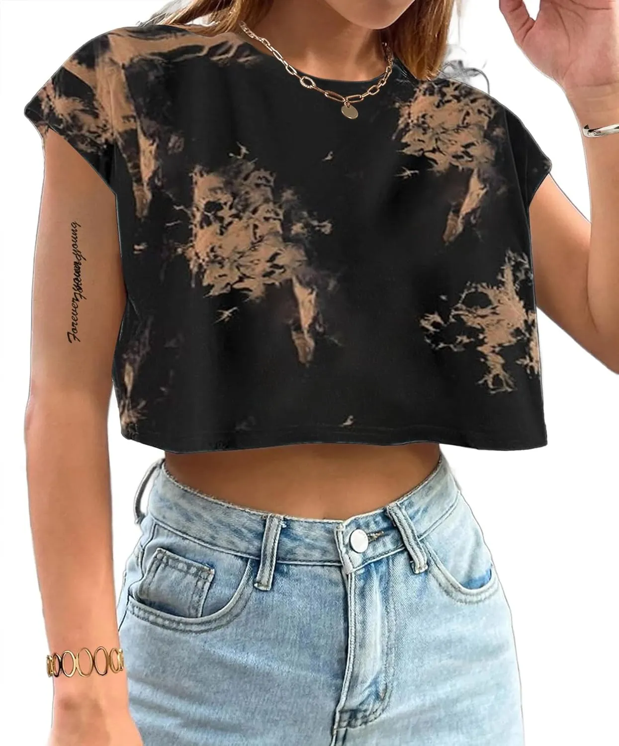 Avanova Women Oversized Batwing Boxy Tee Shirt Crewneck Loose Short Sleeve Crop Top