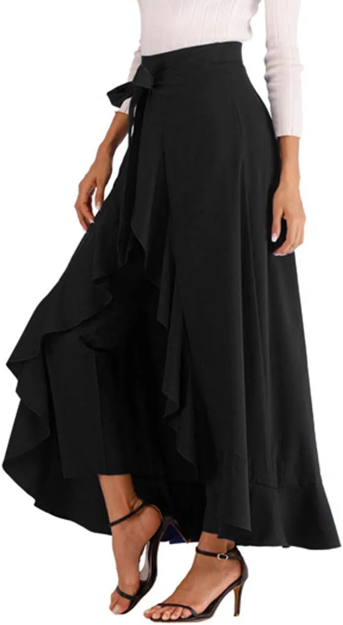 Avitalk Women Ruffle High Waist Pants Skirt Split Long Maxi Palazzo skirt