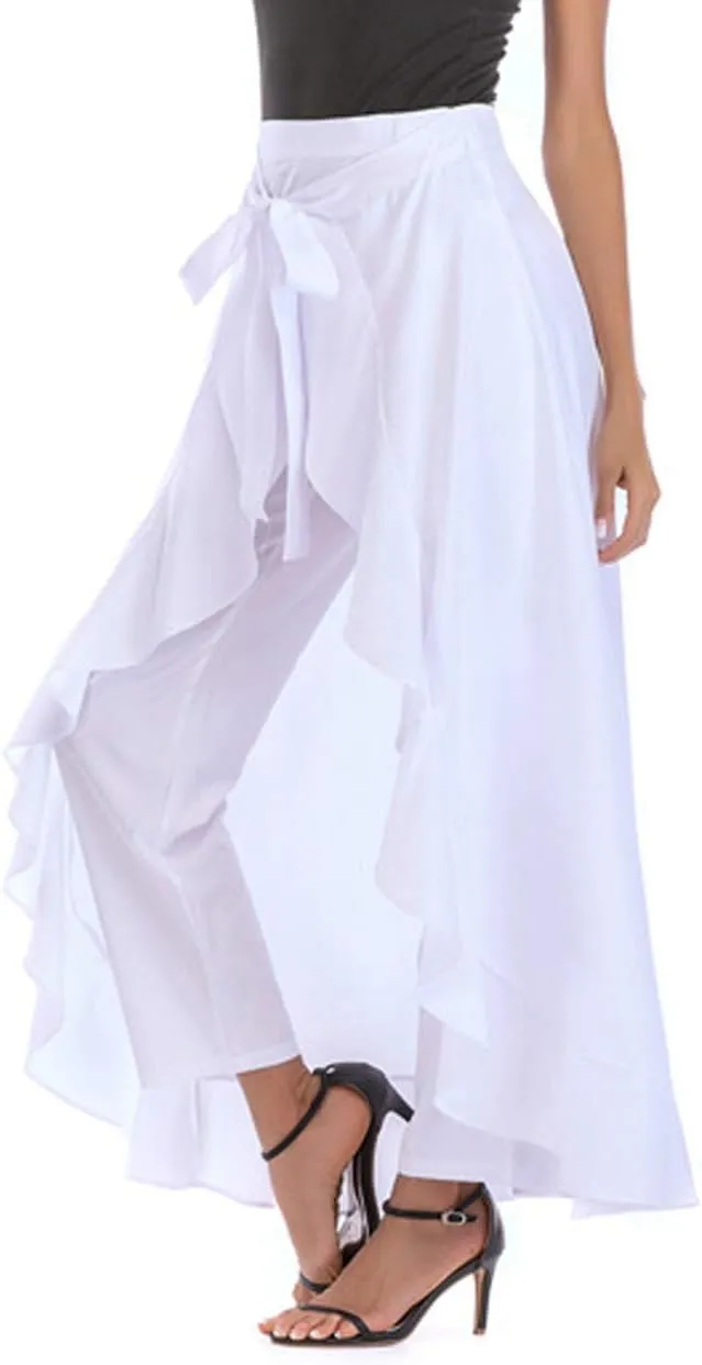Avitalk Women Ruffle High Waist Pants Skirt Split Long Maxi Palazzo skirt