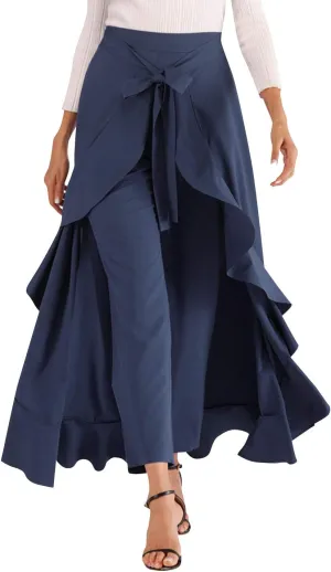 Avitalk Women Ruffle High Waist Pants Skirt Split Long Maxi Palazzo skirt