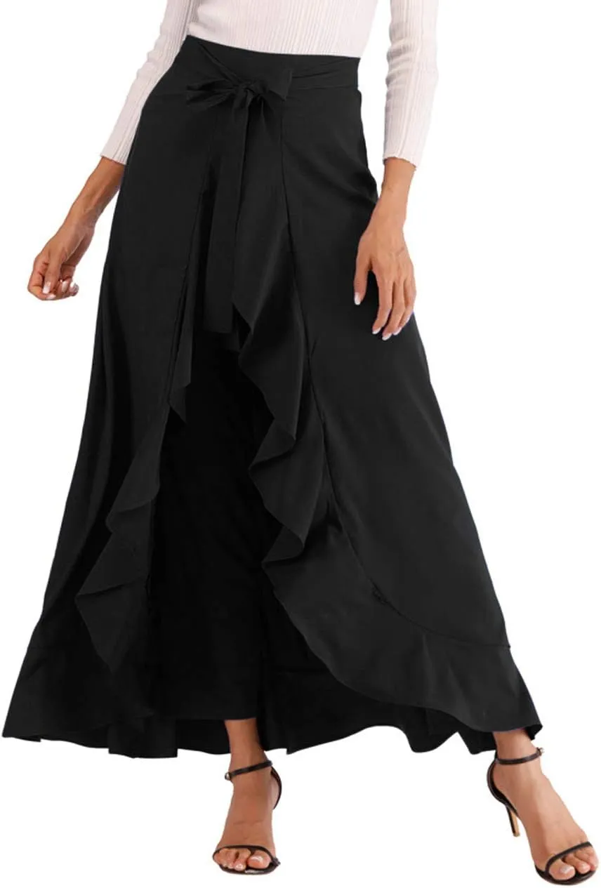 Avitalk Women Ruffle High Waist Pants Skirt Split Long Maxi Palazzo skirt