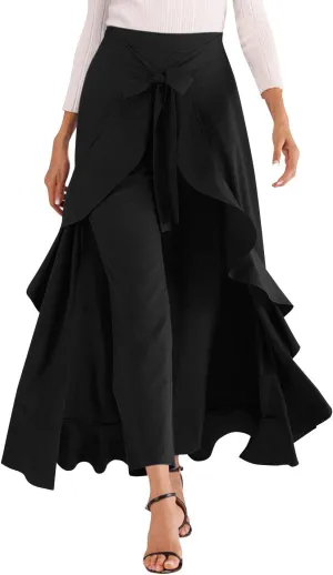Avitalk Women Ruffle High Waist Pants Skirt Split Long Maxi Palazzo skirt