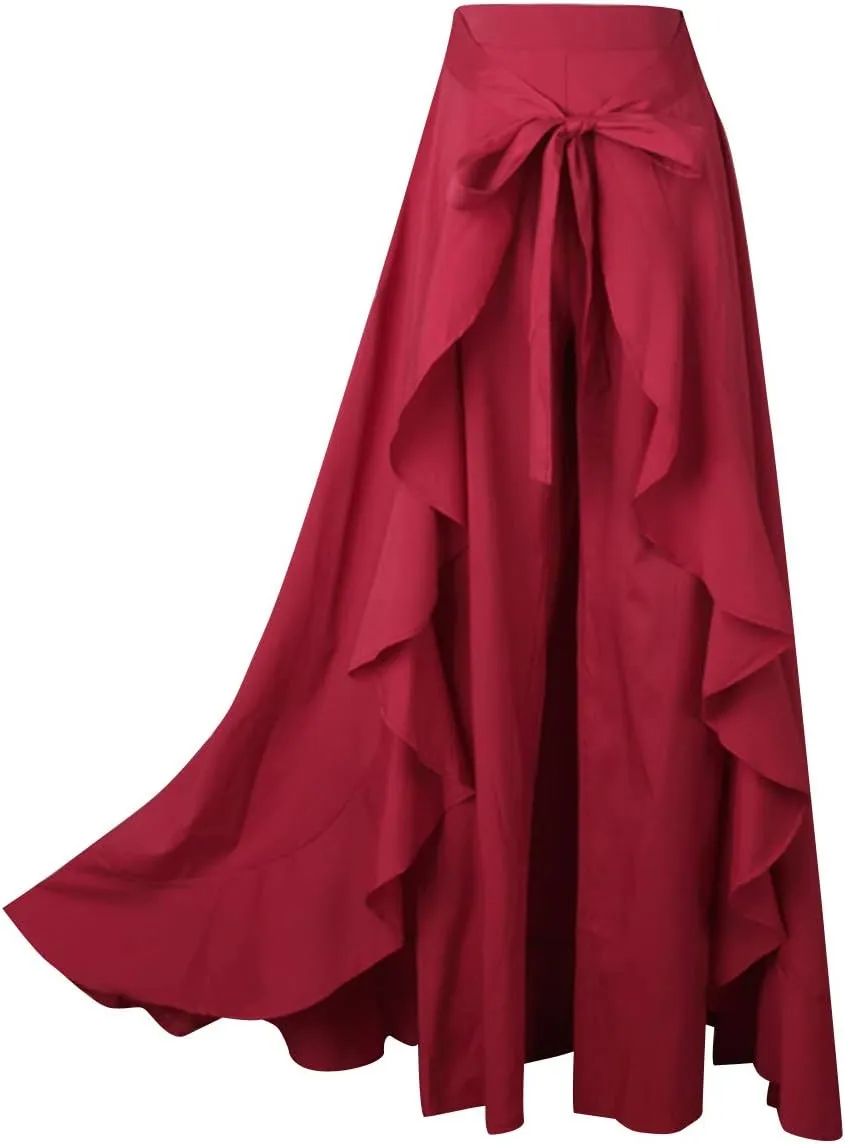 Avitalk Women Ruffle High Waist Pants Skirt Split Long Maxi Palazzo skirt
