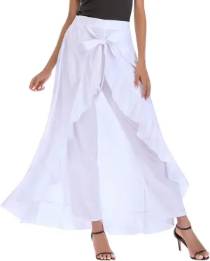 Avitalk Women Ruffle High Waist Pants Skirt Split Long Maxi Palazzo skirt