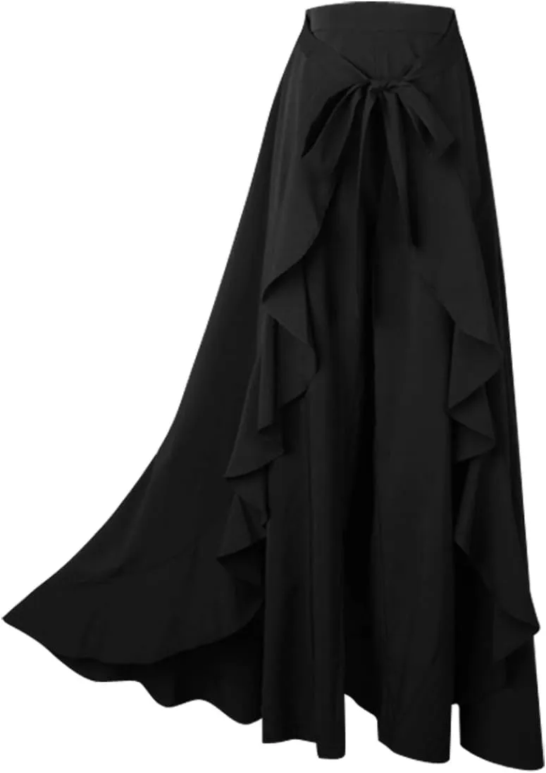 Avitalk Women Ruffle High Waist Pants Skirt Split Long Maxi Palazzo skirt