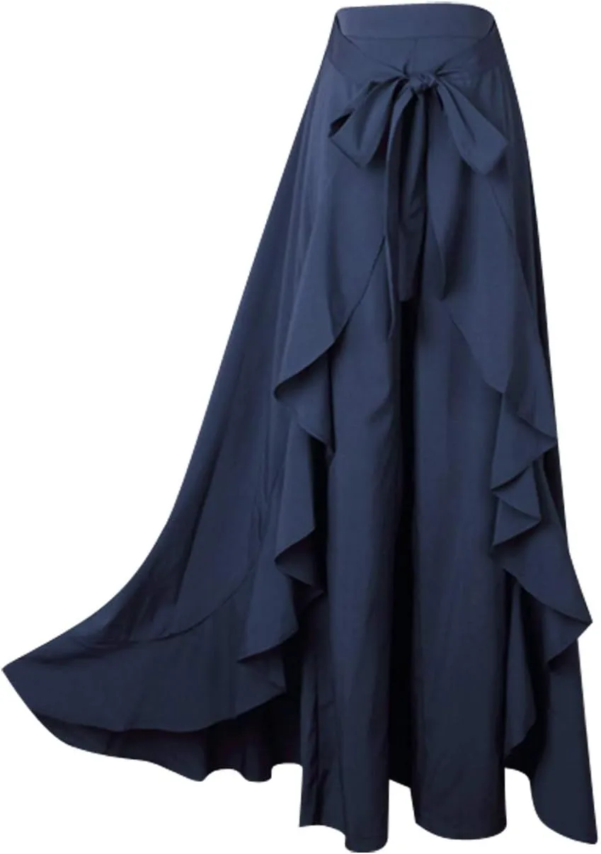 Avitalk Women Ruffle High Waist Pants Skirt Split Long Maxi Palazzo skirt