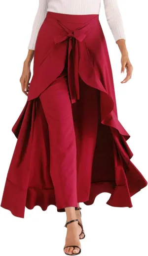 Avitalk Women Ruffle High Waist Pants Skirt Split Long Maxi Palazzo skirt