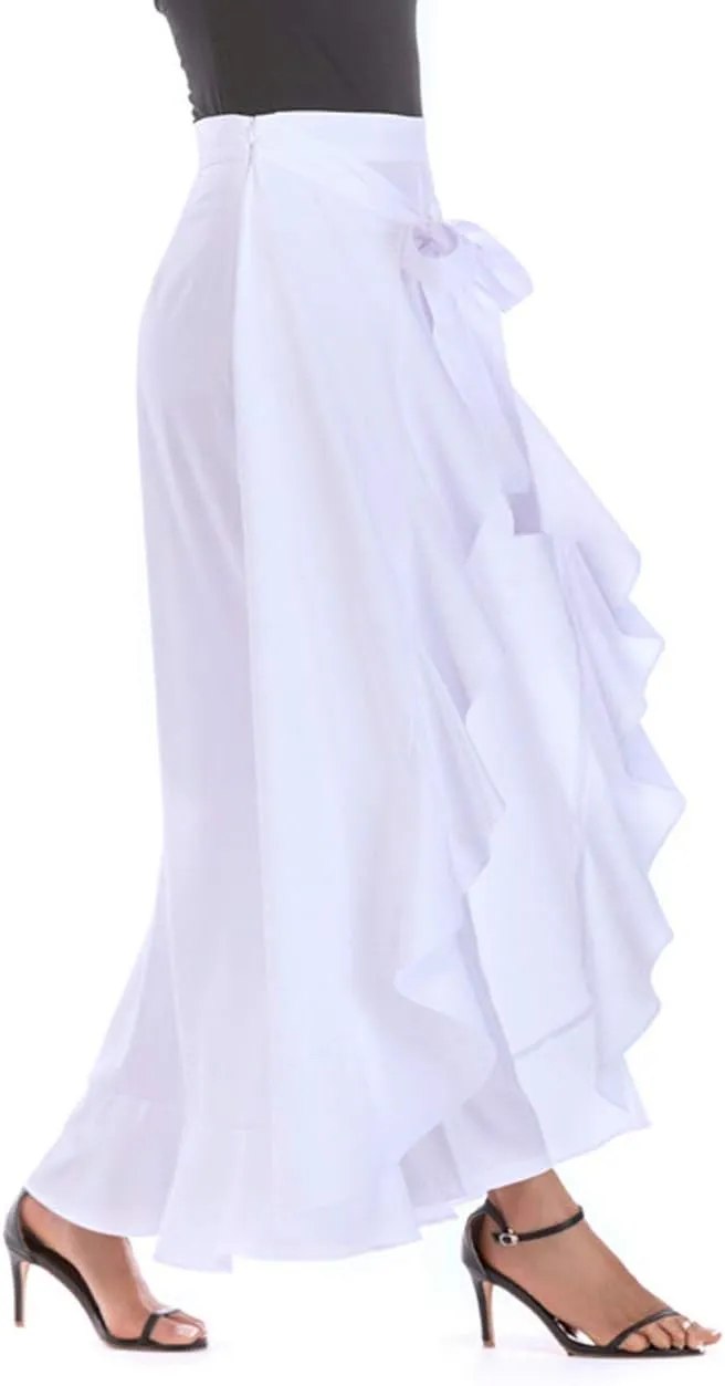 Avitalk Women Ruffle High Waist Pants Skirt Split Long Maxi Palazzo skirt