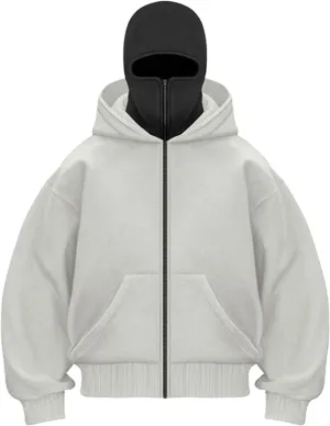 Balaclava Hoodie Men Oversized Cool Zip Up Hoodies with Windproof Balaclava Snowboarding Ski Sweatshirt Streetwear