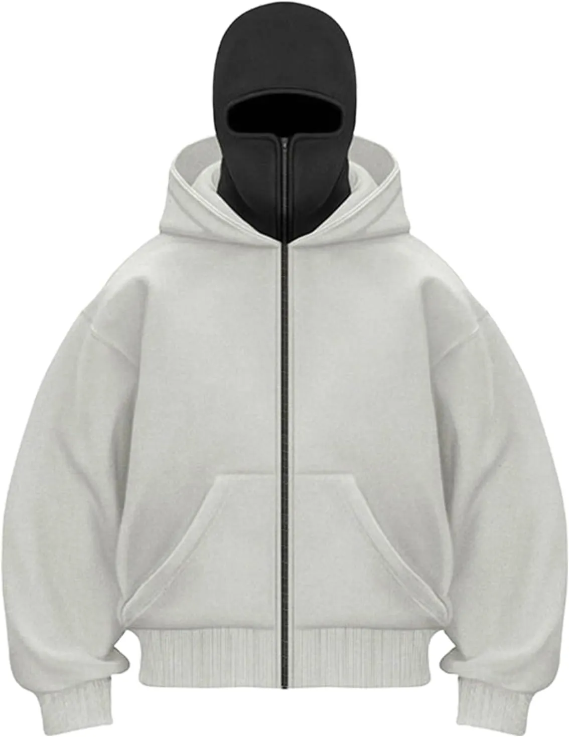 Balaclava Hoodie Men Oversized Cool Zip Up Hoodies with Windproof Balaclava Snowboarding Ski Sweatshirt Streetwear