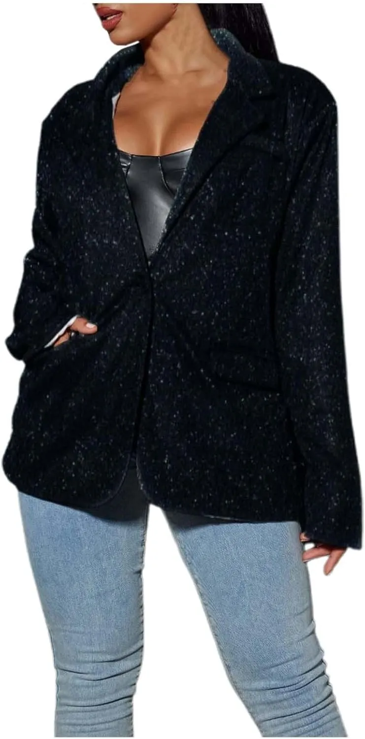 Blazer for Women Button Long Sleeve Pocket Lapel Casual Business Comfortable Solid Color Fashion Lightweight