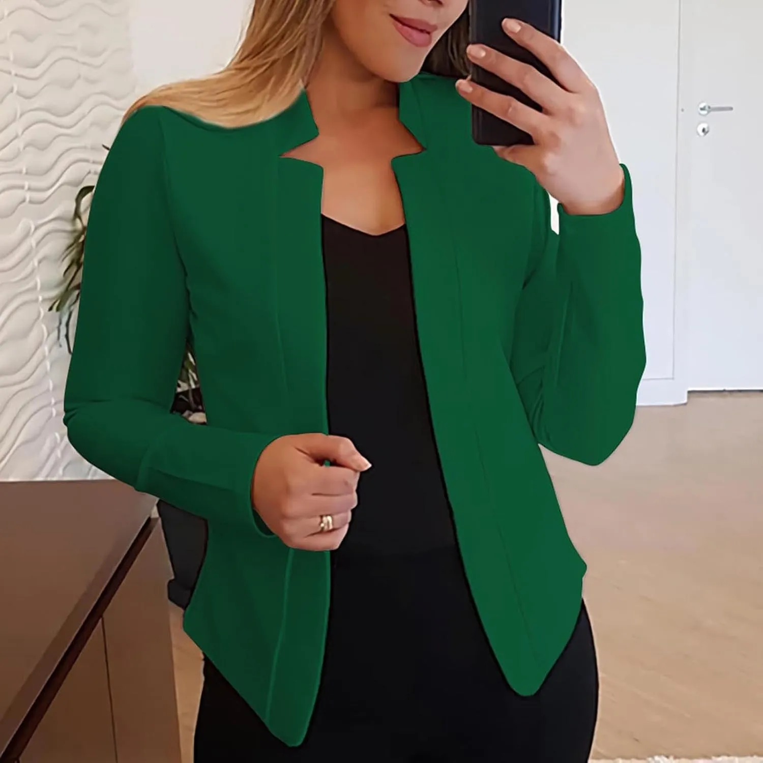 Blazers for Women Business Casual Cropped Jacket Long Sleeve Open Front Blazer Work Office 2024 Fall Outerwear, Large