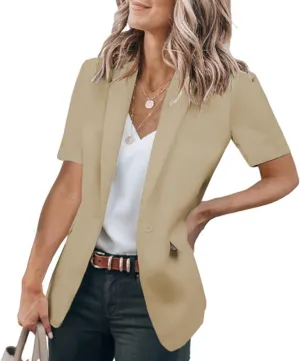 Blazers for Women Business Casual Short Sleeve Lapel Open Front Work Office Jacket Dressy Suit Jackets with Pockets