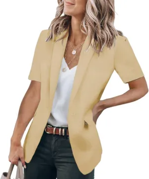 Blazers for Women Business Casual Short Sleeve Lapel Open Front Work Office Jacket Dressy Suit Jackets with Pockets