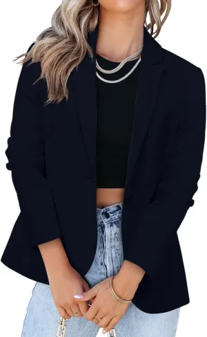 Blazers for Women Business Long Sleeve Open Front Blazers Casual Office Slim Button Suit Jacket with Pocket Cardigan