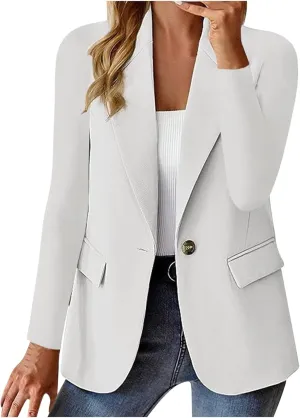 Blazers for Women Casual Open Front Button Jackets Solid Lapel Suite Jacket 2025 Trendy Outerwear with Pockets