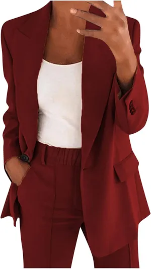 Blazers for Women Fashion Casual Outerwear Long Sleeve Button Down Jackets Lapel Work Suit Jacket with Pockets