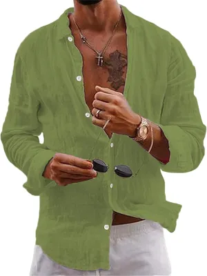 Button Down Linen Shirts for Men Casual Summer Beach Shirts Hipster Regular Fit Long Sleeve Shirts Everyday Clothing