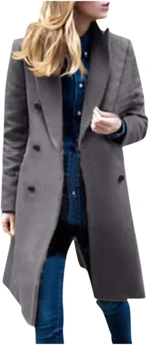 BZGTZT Women's Winter Trench Coats Double Breasted Long Wool Blend Pea Coat Outerwear Notch Lapel Loose Plus Size Jacket