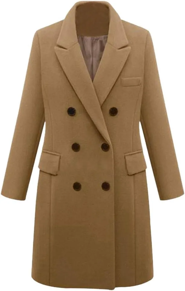 BZGTZT Women's Winter Trench Coats Double Breasted Long Wool Blend Pea Coat Outerwear Notch Lapel Loose Plus Size Jacket