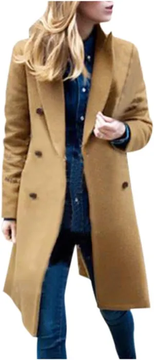 BZGTZT Women's Winter Trench Coats Double Breasted Long Wool Blend Pea Coat Outerwear Notch Lapel Loose Plus Size Jacket