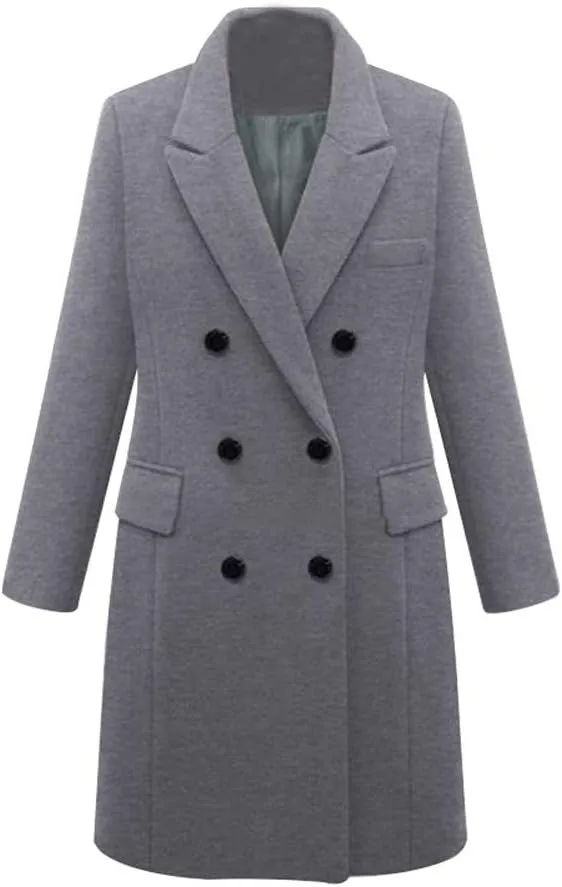 BZGTZT Women's Winter Trench Coats Double Breasted Long Wool Blend Pea Coat Outerwear Notch Lapel Loose Plus Size Jacket