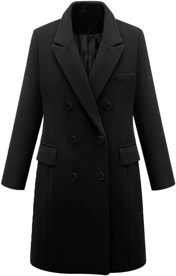 BZGTZT Women's Winter Trench Coats Double Breasted Long Wool Blend Pea Coat Outerwear Notch Lapel Loose Plus Size Jacket