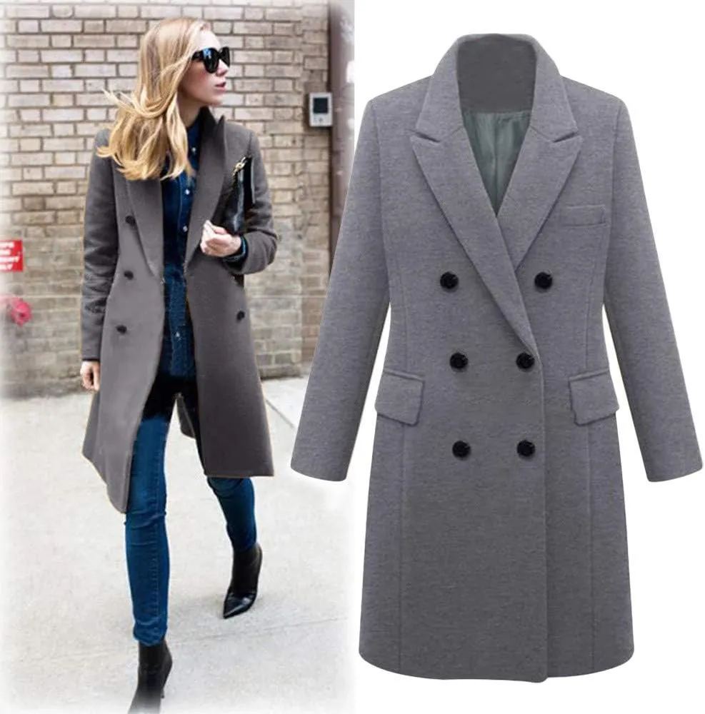 BZGTZT Women's Winter Trench Coats Double Breasted Long Wool Blend Pea Coat Outerwear Notch Lapel Loose Plus Size Jacket