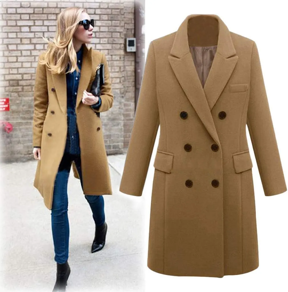 BZGTZT Women's Winter Trench Coats Double Breasted Long Wool Blend Pea Coat Outerwear Notch Lapel Loose Plus Size Jacket