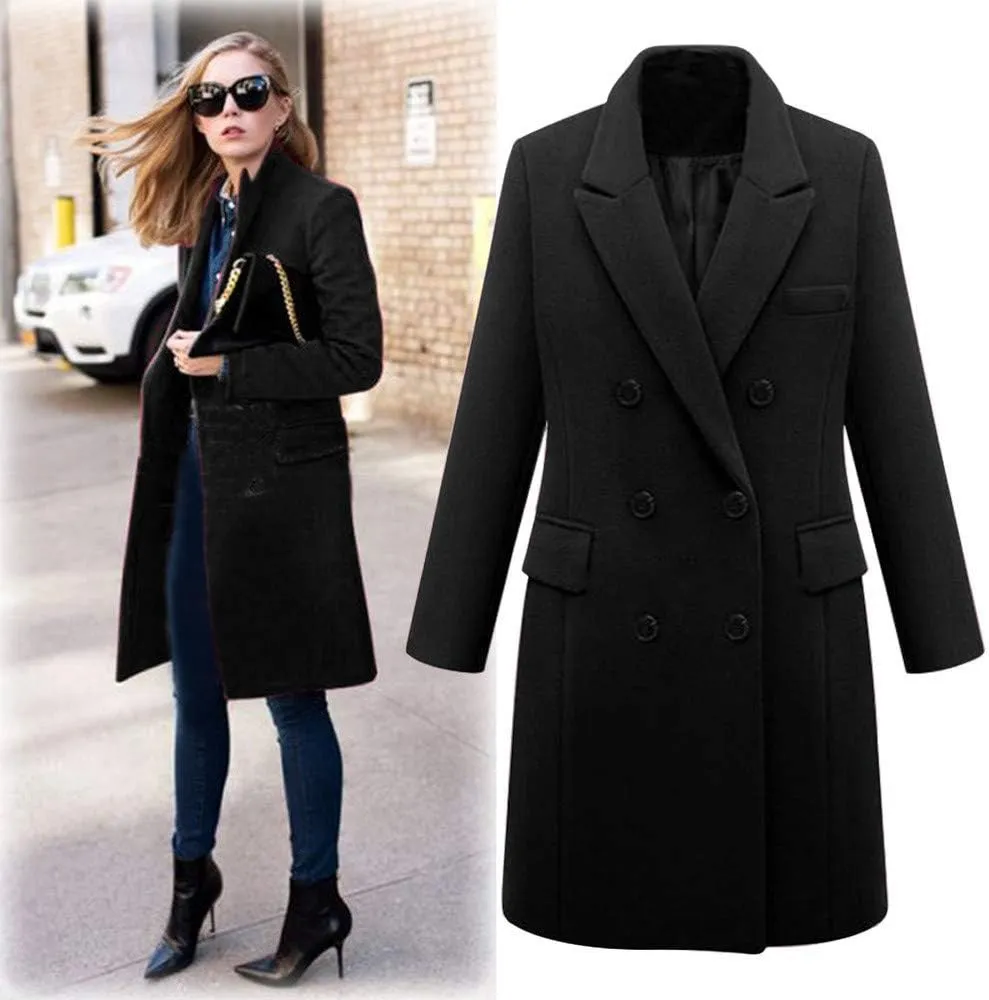 BZGTZT Women's Winter Trench Coats Double Breasted Long Wool Blend Pea Coat Outerwear Notch Lapel Loose Plus Size Jacket
