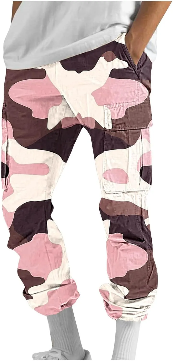 Cargo Pants for Men Relaxed Fit Casual Camo Pants Lightweight Straight Cargo Sweatpants Outdoor Work Hiking Joggers