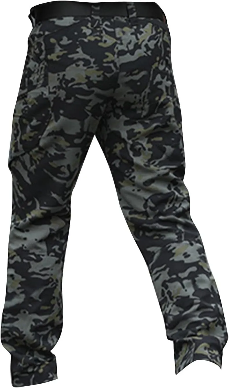 Cargo Pants for Men Straight Tactical Pants Baggy Casual Multi Pockets Work Pants Hiking Water Resistant Trousers