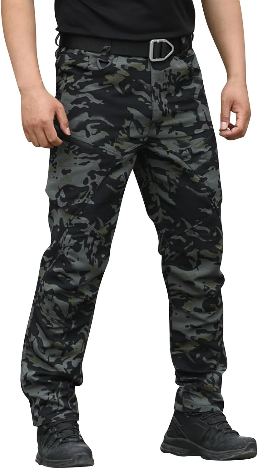 Cargo Pants for Men Straight Tactical Pants Baggy Casual Multi Pockets Work Pants Hiking Water Resistant Trousers