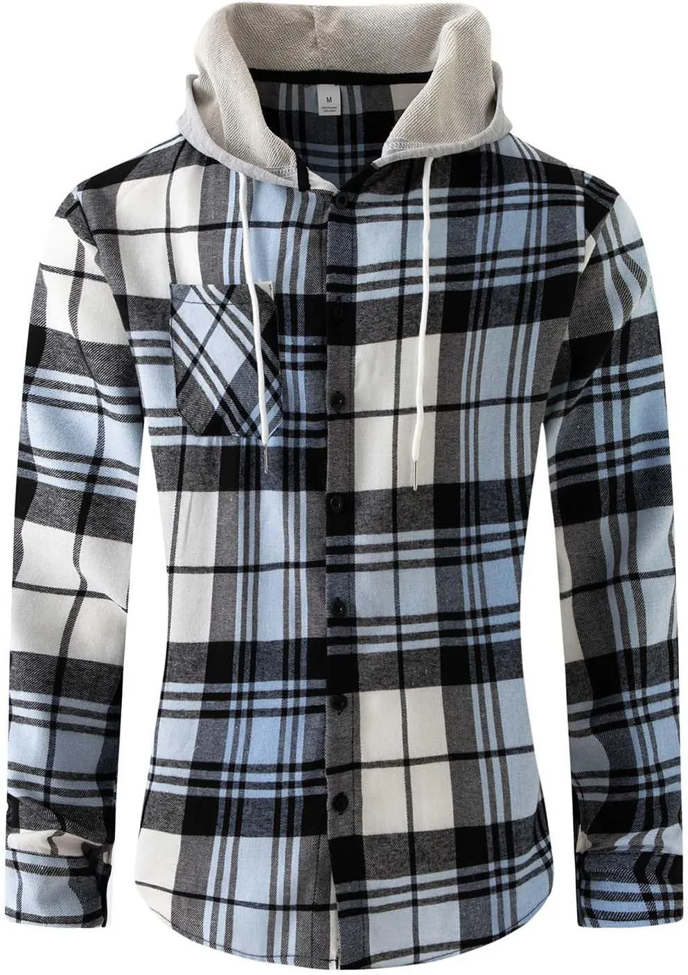 Casual Plaid Hoodies for Men Lightweght Hooded T Shirt Regular Fit Long Sleeve Button Down Shirts Jackets with Pocket