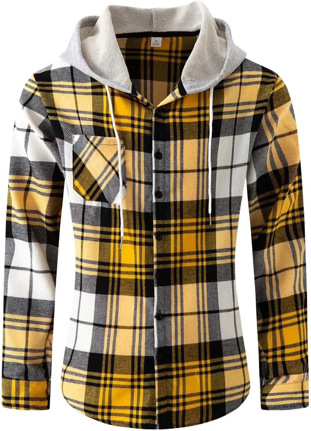 Casual Plaid Hoodies for Men Lightweght Hooded T Shirt Regular Fit Long Sleeve Button Down Shirts Jackets with Pocket