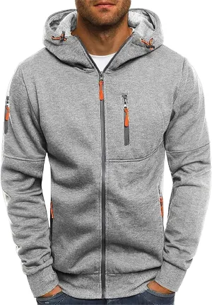 Casual Workout Hoodies for Men Full Zip Slim Fit Long Sleeve Hooded Sweatshirt Running Sports Athletic Track Jackets