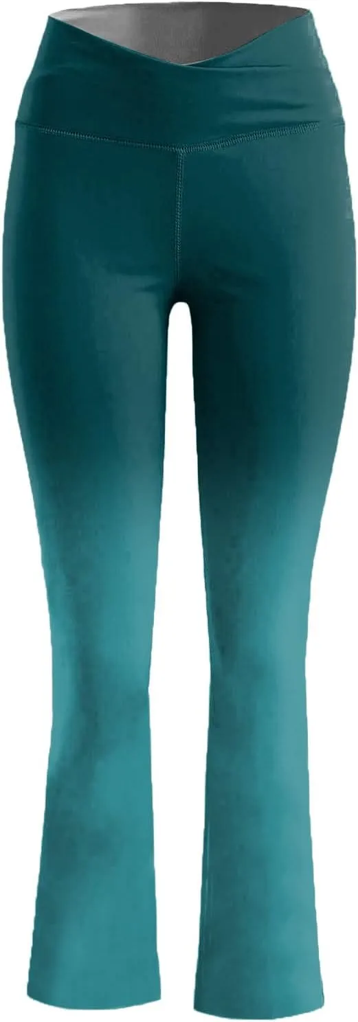 Compression Yoga Pants Women High Waist High Waist Workout Leggings Elastic No-See Through Flare Pant Workout
